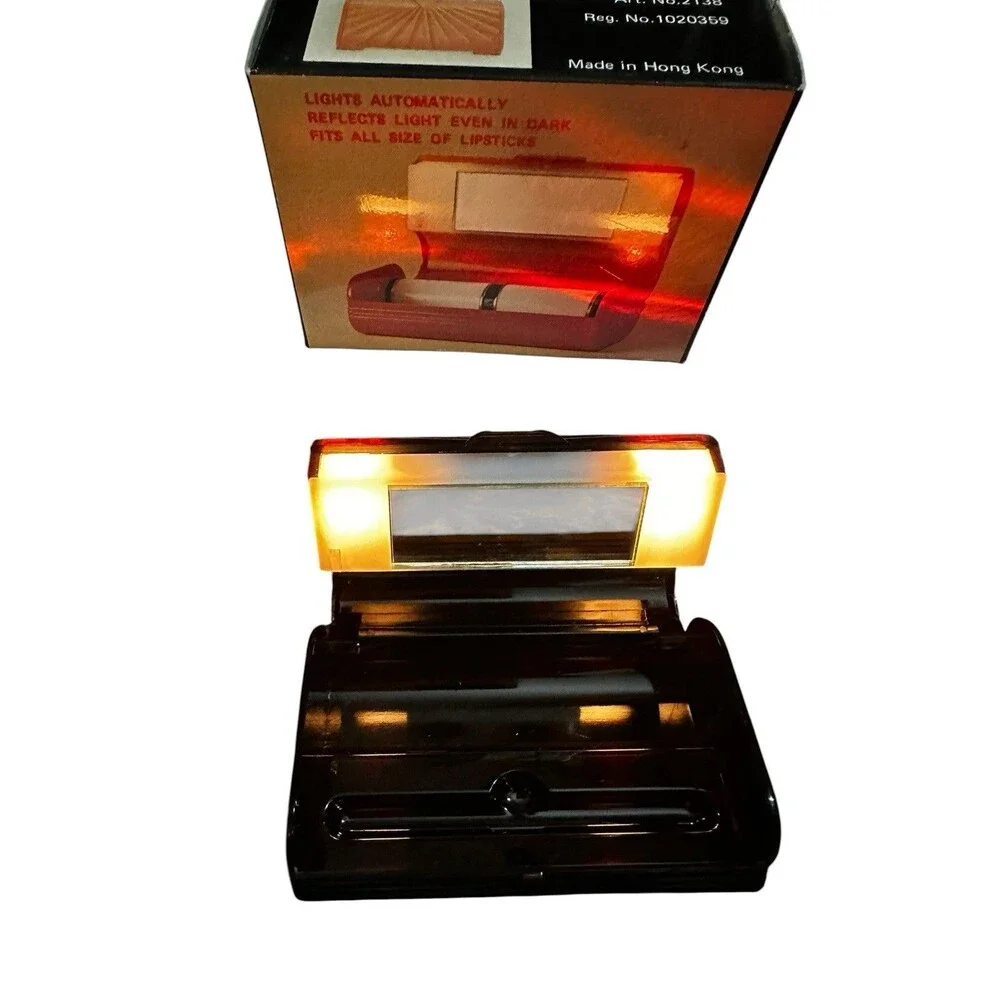 Vintage Light UP Lipstick Case Holder Original Box Very Dark Red-Brownish NEW